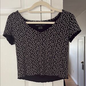 American Eagle Outfitters Black and White Crop Blouse